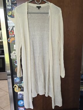 Talbots Cream Open-Front Lightweight Long Cardigan